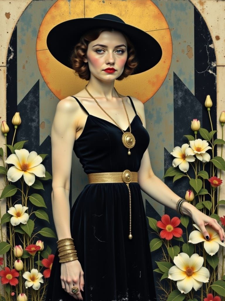 1940s Singer in Impasto Style with Garden Backdrop