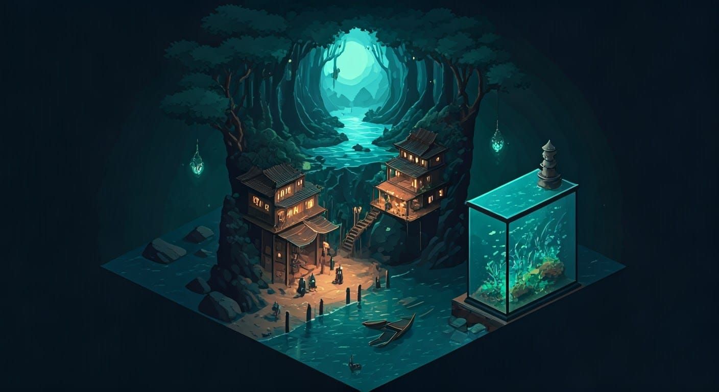 Landscape Headpiece in Pixel Art Style