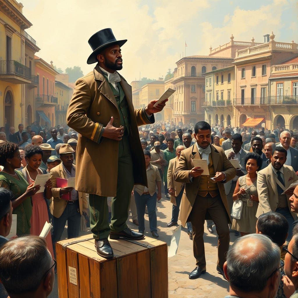 Painting of Caribbean Town Square in 1840s Style