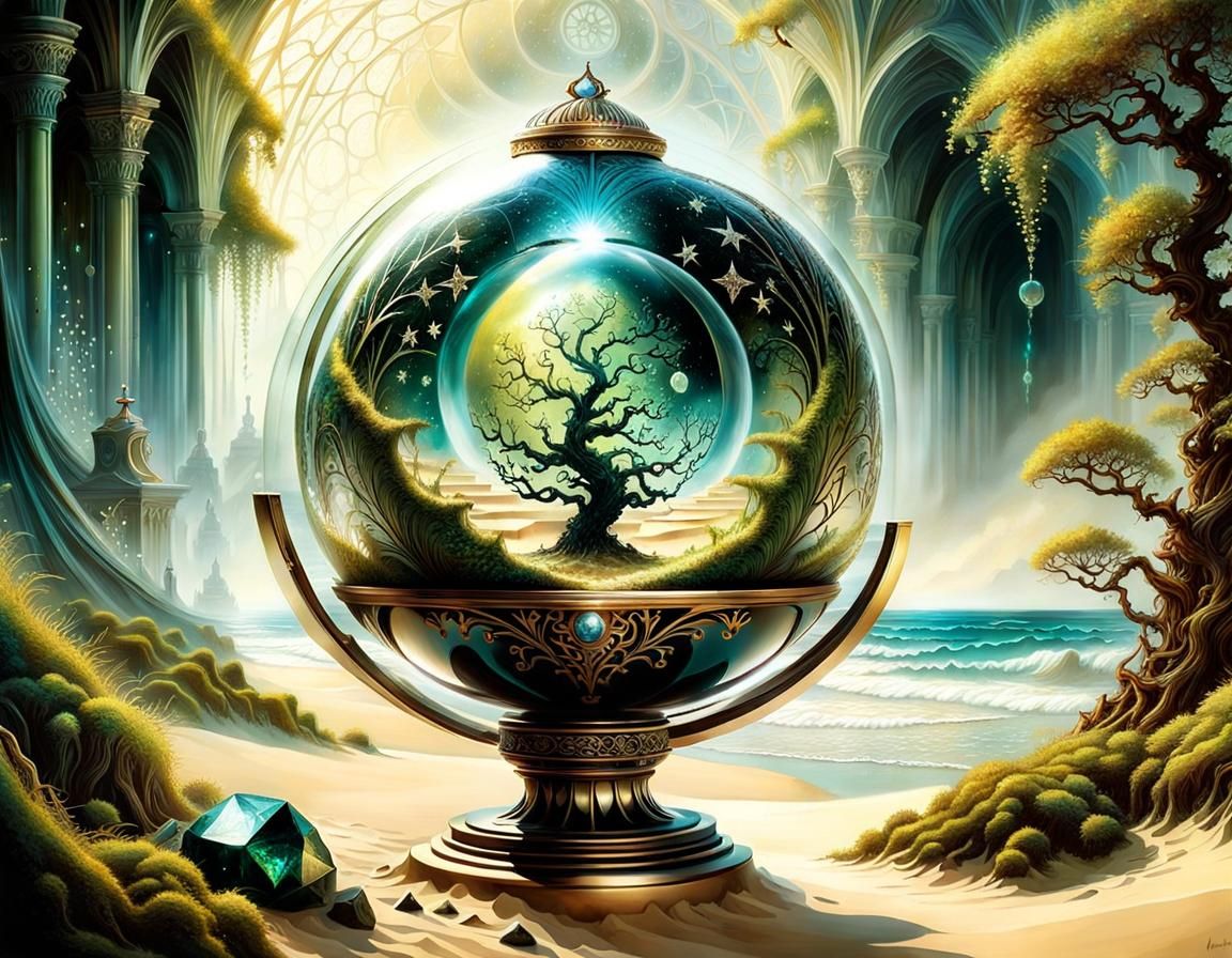 Magic Crystal Ball on a Fantasy Beach