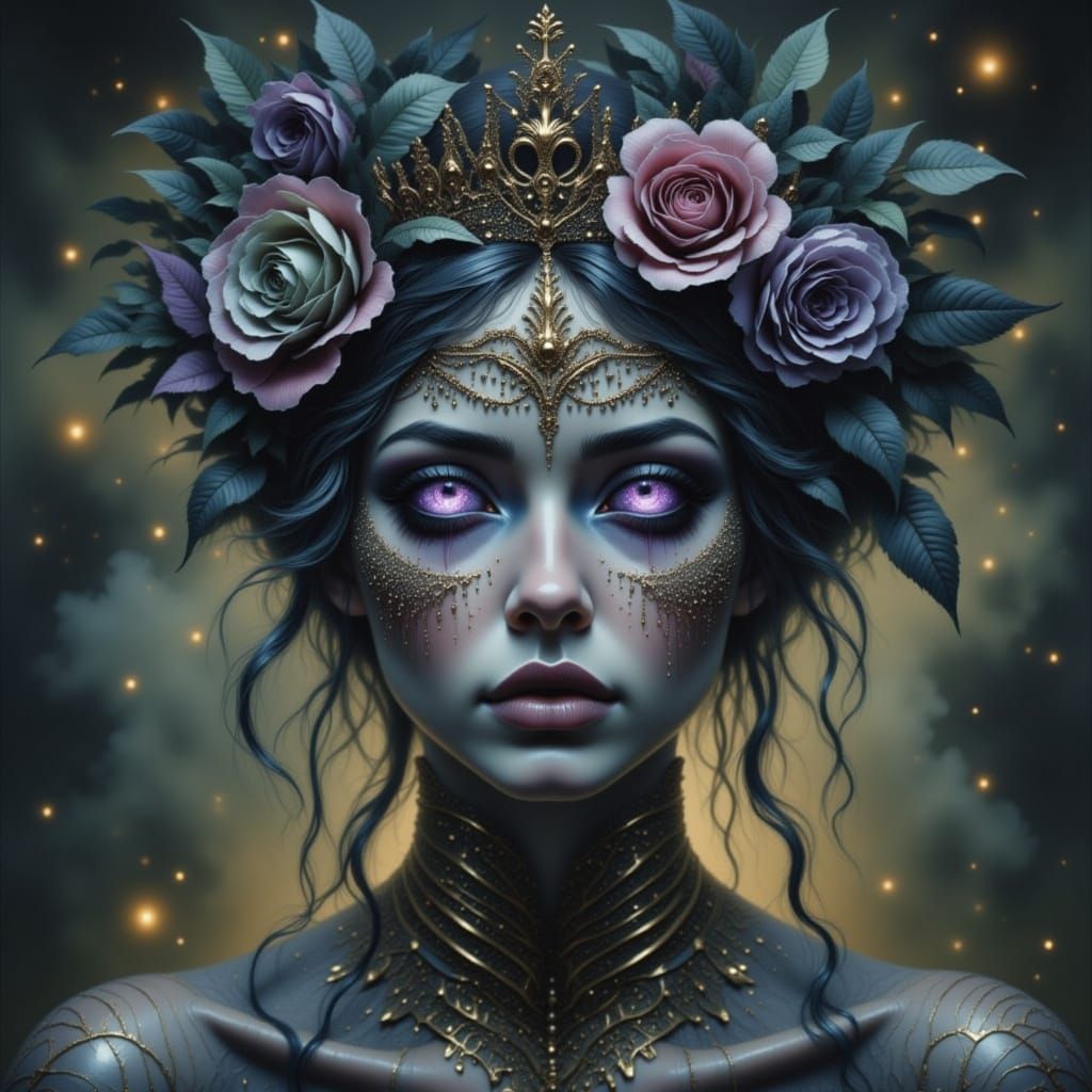 Ether Fae Queen Portrait with Glittering Eyes