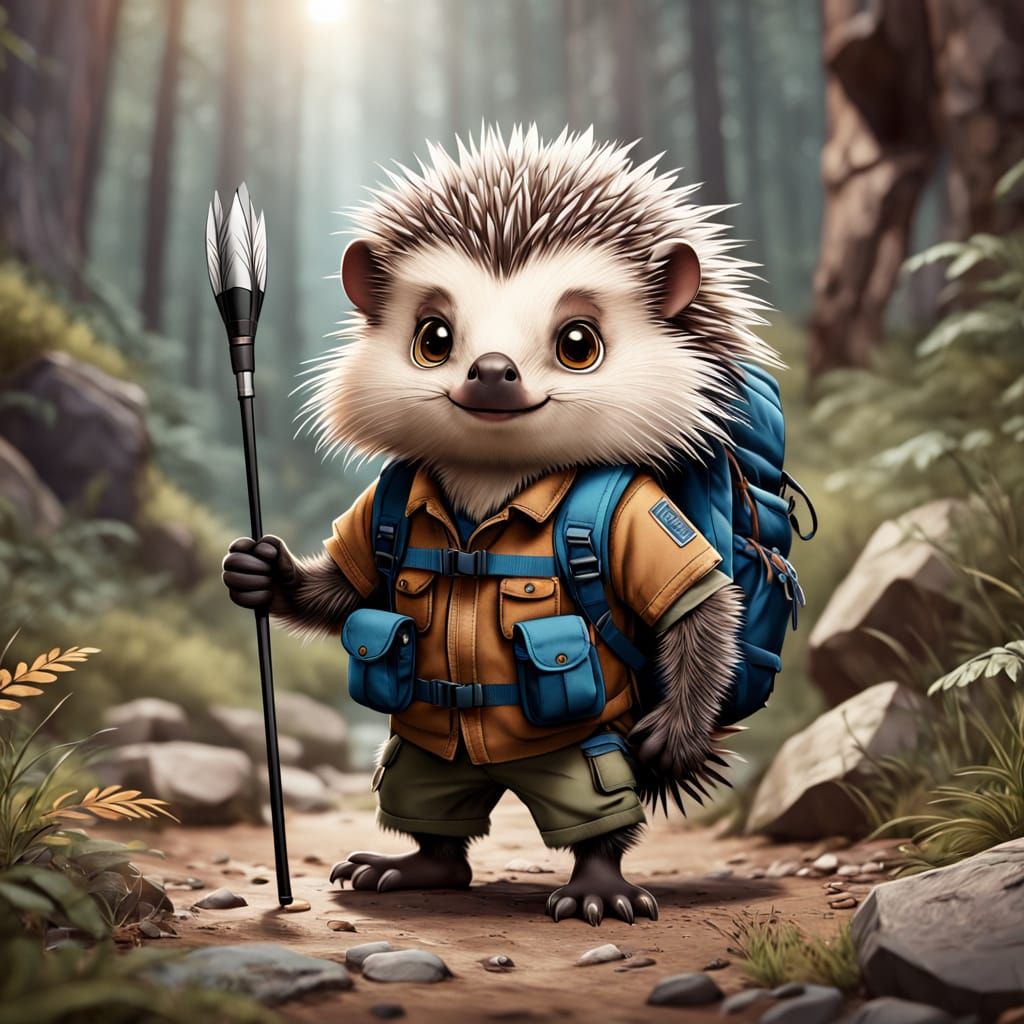 Cartoon Porcupine Ready for Hiking Adventure
