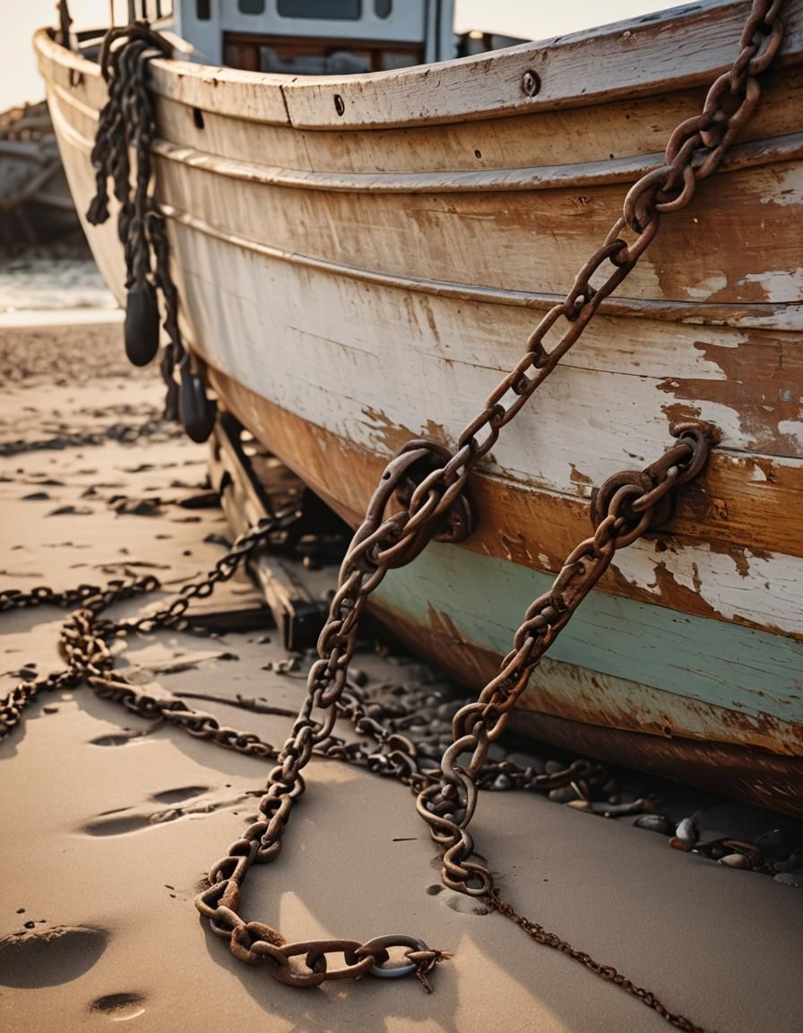 Old Boat on Beach: Coastal Nautical Photography