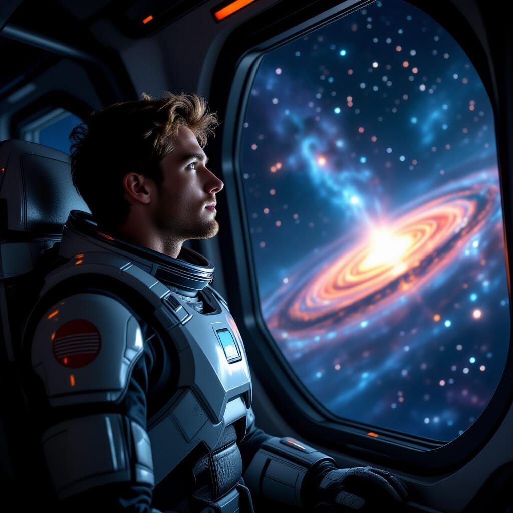 Astronaut Gazing at Stars in Spaceship