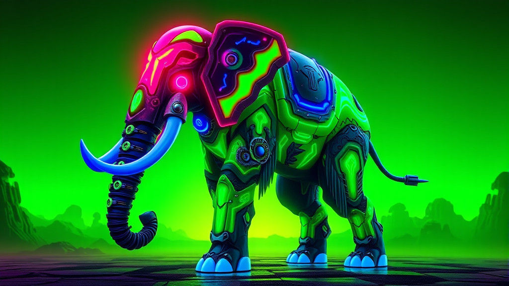 Neon Elephant Warrior in Futuristic Armor