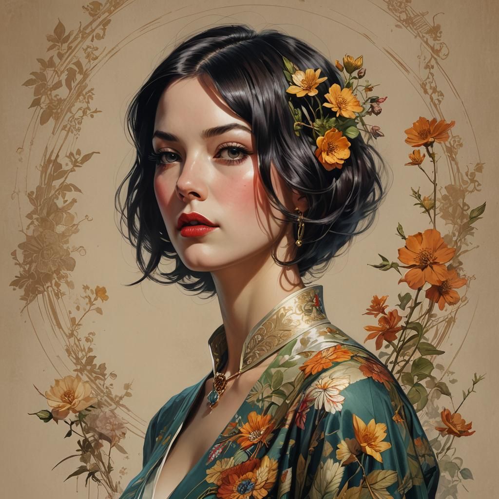 Vintage Portrait of Woman with Bob, Pin-Up Style