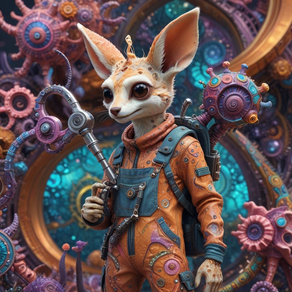 Whimsical Steampunk Snail Giraffe Hybrid in Hyper-Maximalist...