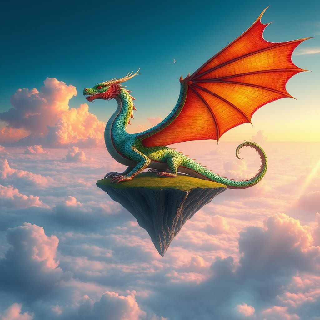 Majestic Dragon Soars in Iridescent Skies
