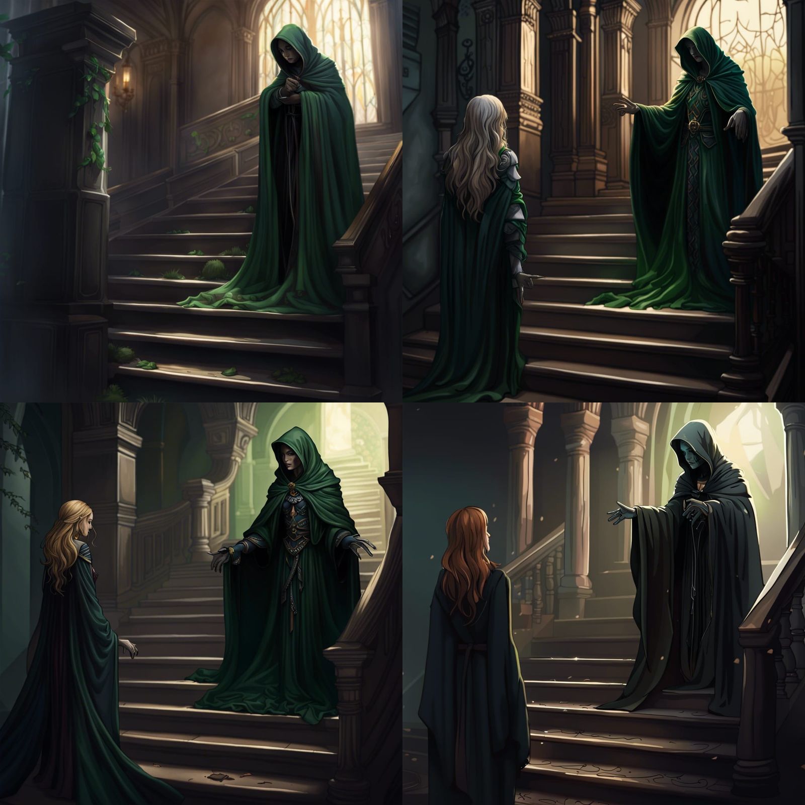 Grim Reaper Beckons Woman in Detailed Line Art