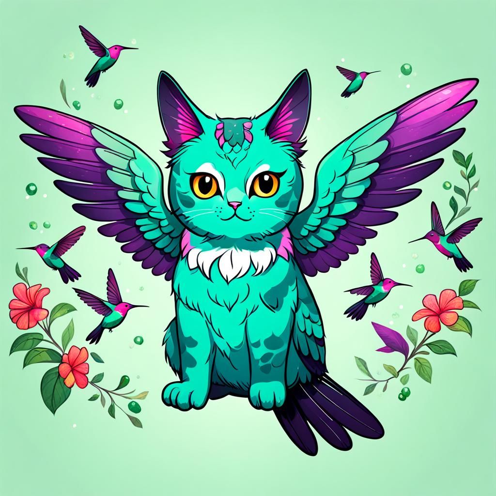 Hummingbird cat with hummingbird wings