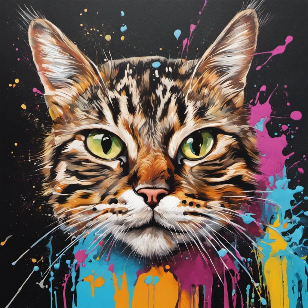 Tabby Cat in Colorful Graffiti Street Art