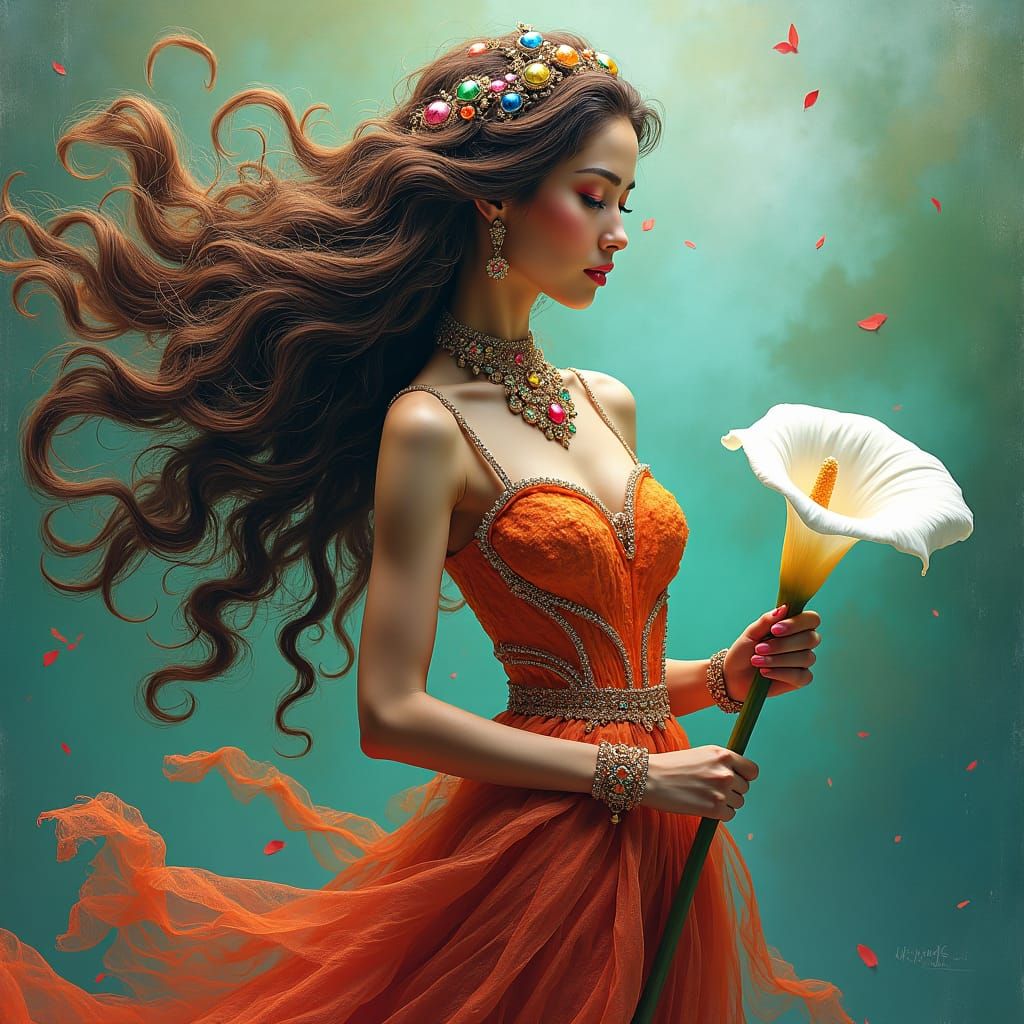 Elegant Woman with Peacock Feather in Renaissance Style