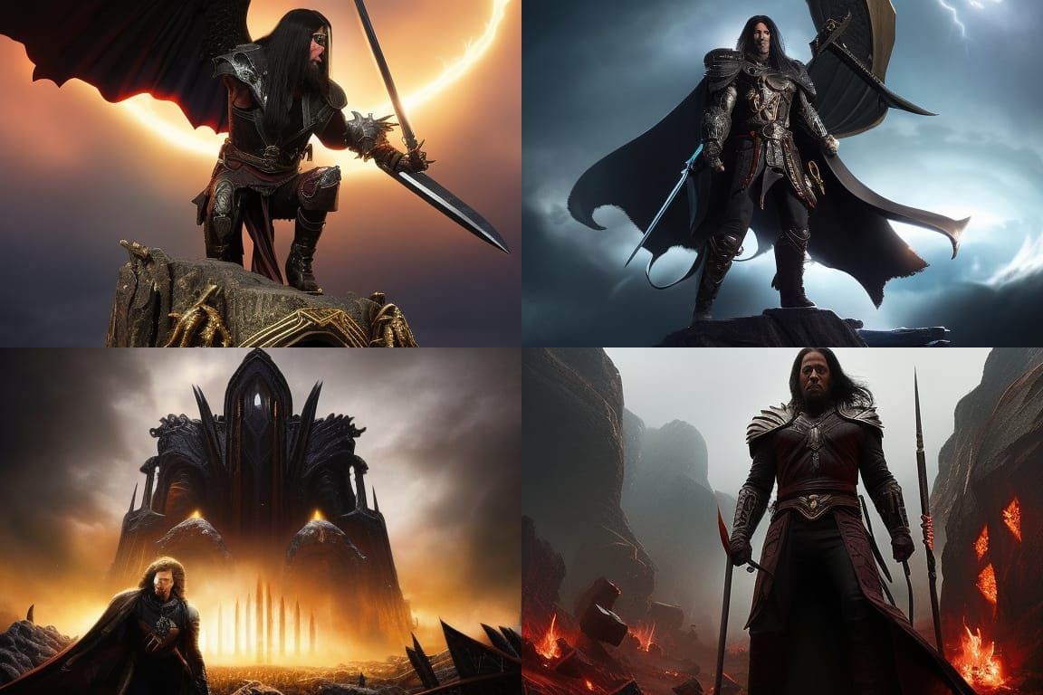 God of Thunder Kneeling in Wasteland, Detailed Digital Paint...