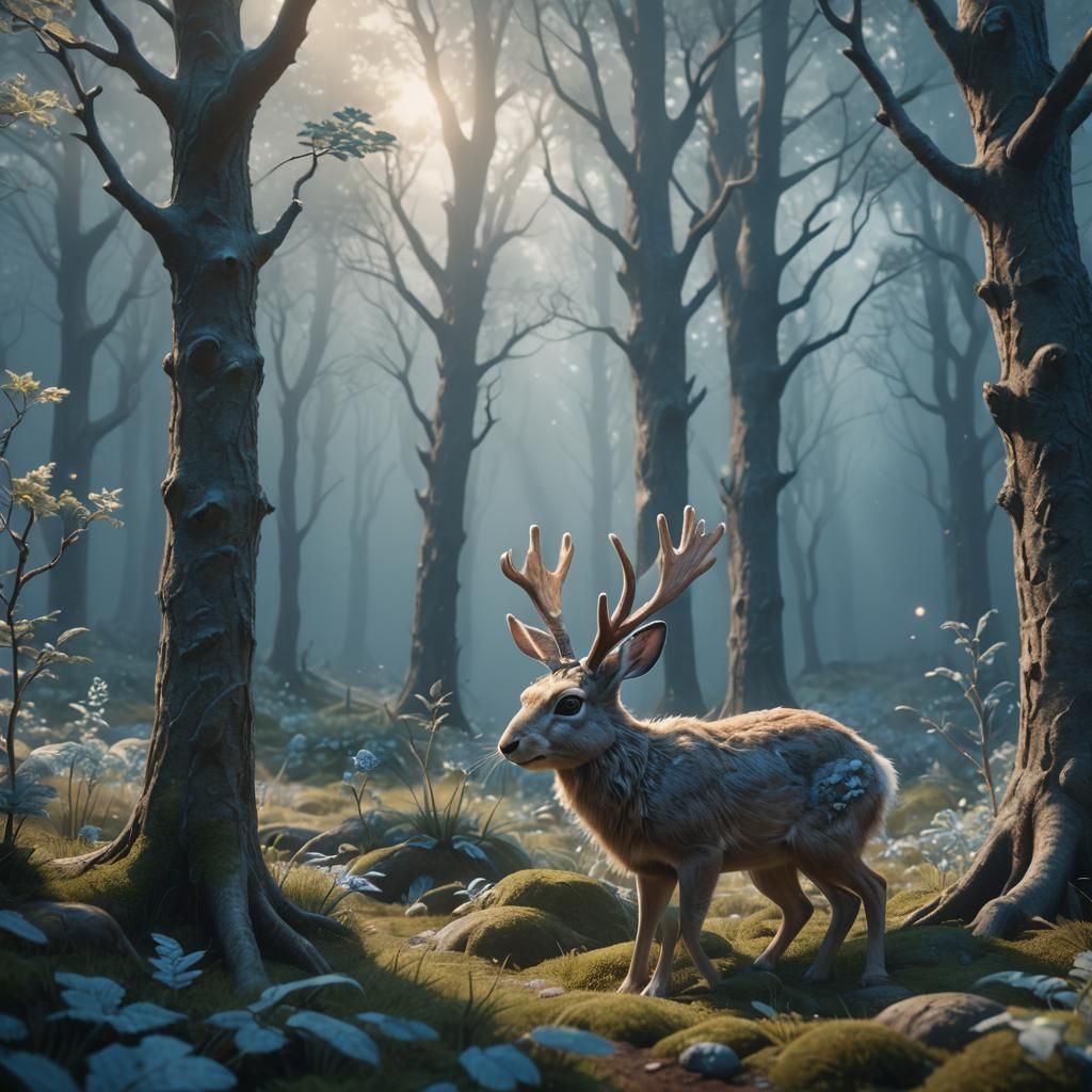 Cute Jackalope in a Mystical Forest