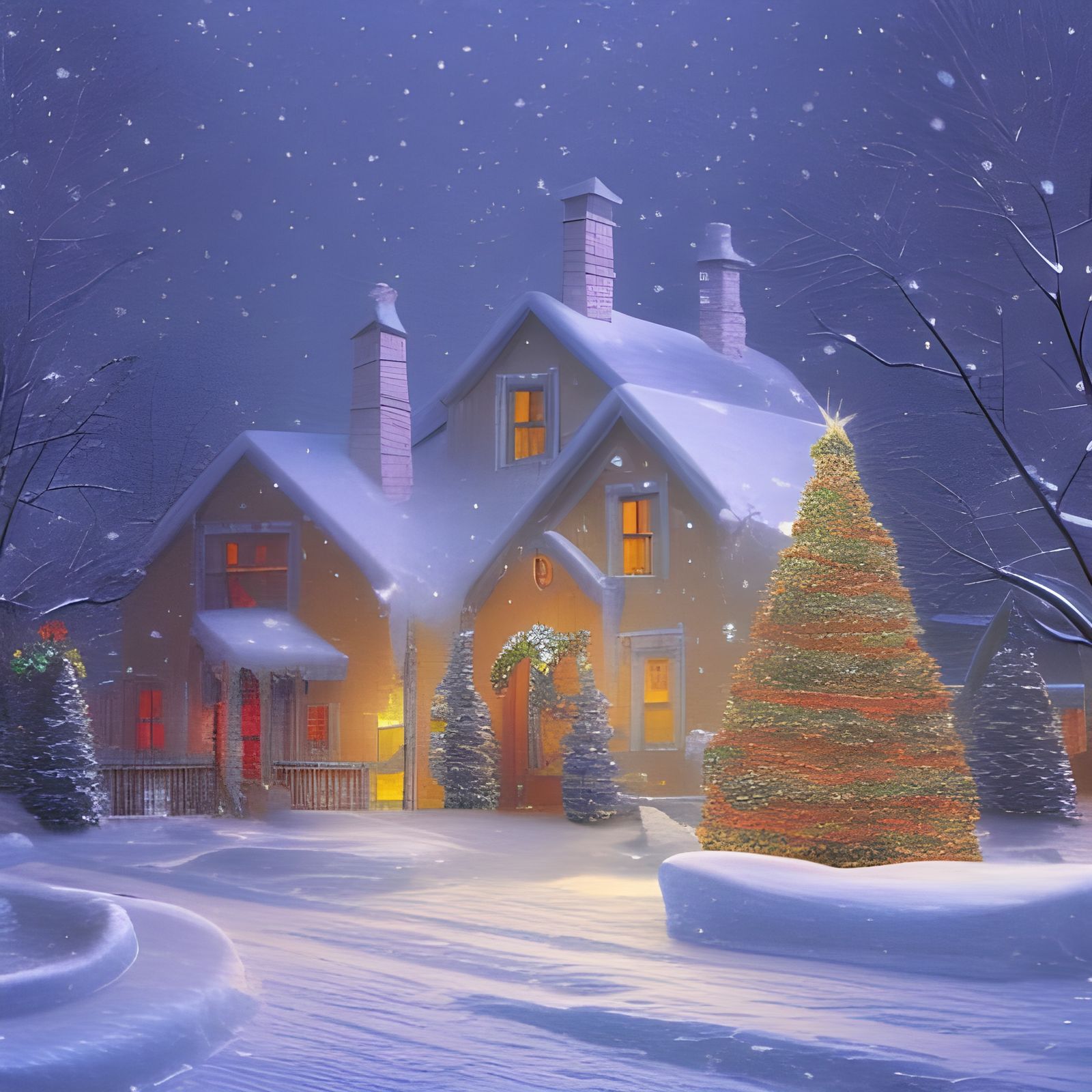 Scandinavian Yuletide Scene in Snowglobe, Digital Illustrati...