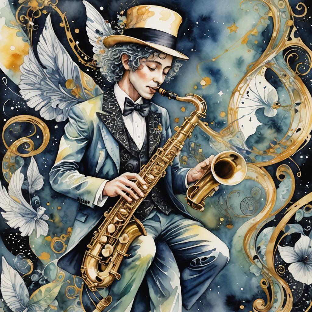 Fairy Jazz Saxophonist in Watercolor Style