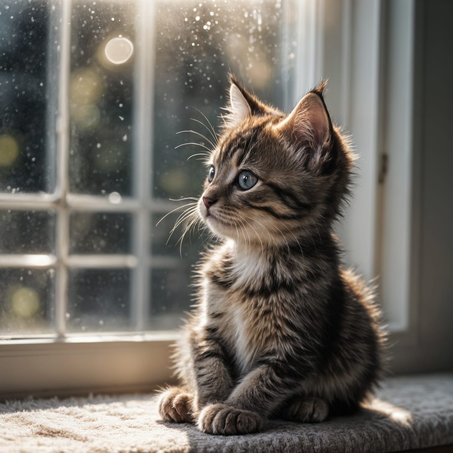 Kitten by Window in Dramatic Lighting