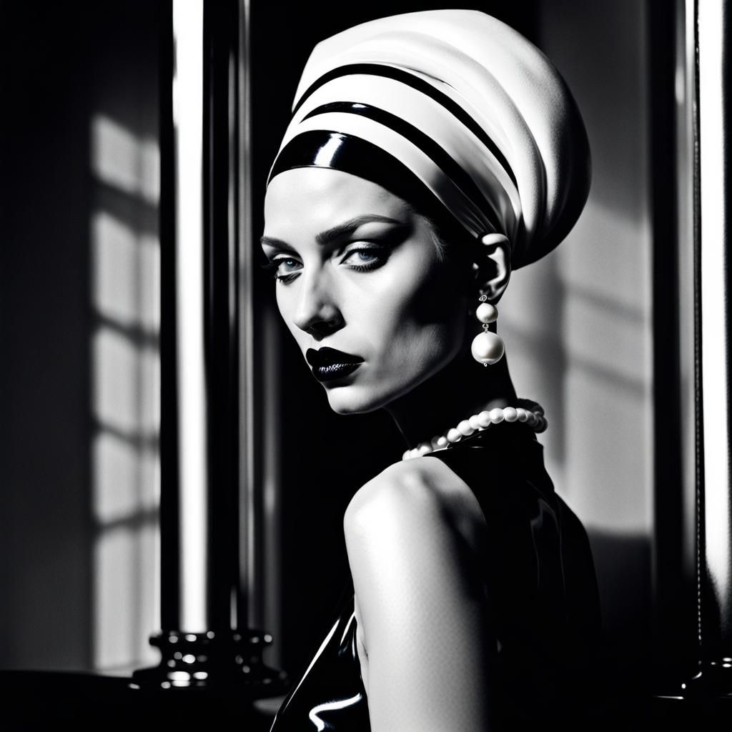 “Girl With a Pearl earring” in editorial style of “Helmut Newton!!”