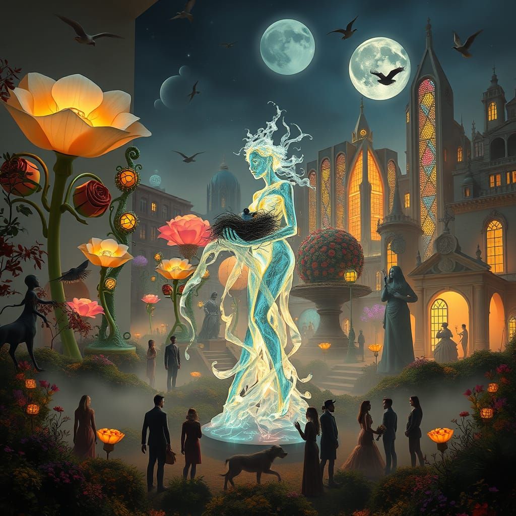 Ethereal Sculpture of Light and Water Transformation