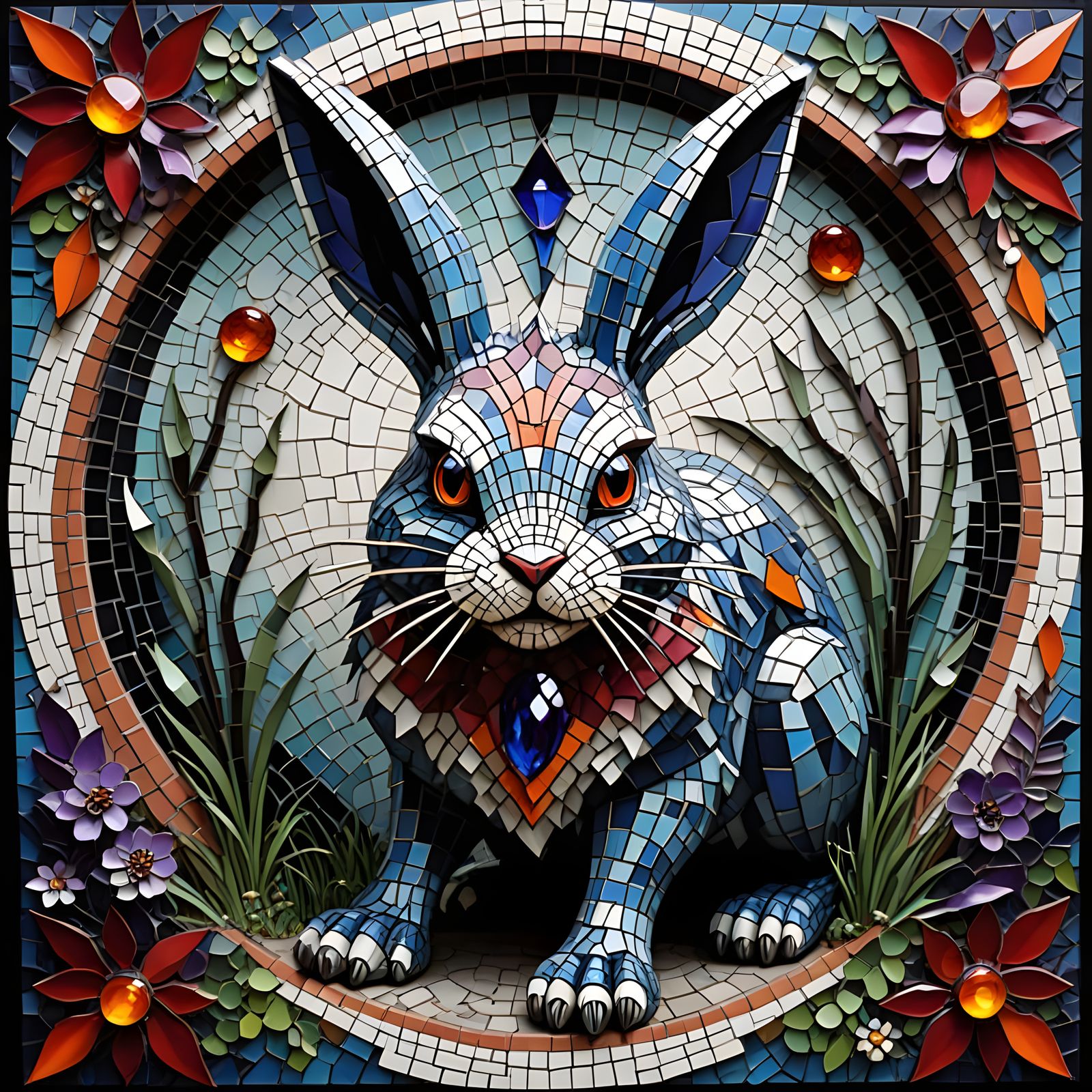 Menacing Rabbit Monster in Iridescent Glass and Ceramic