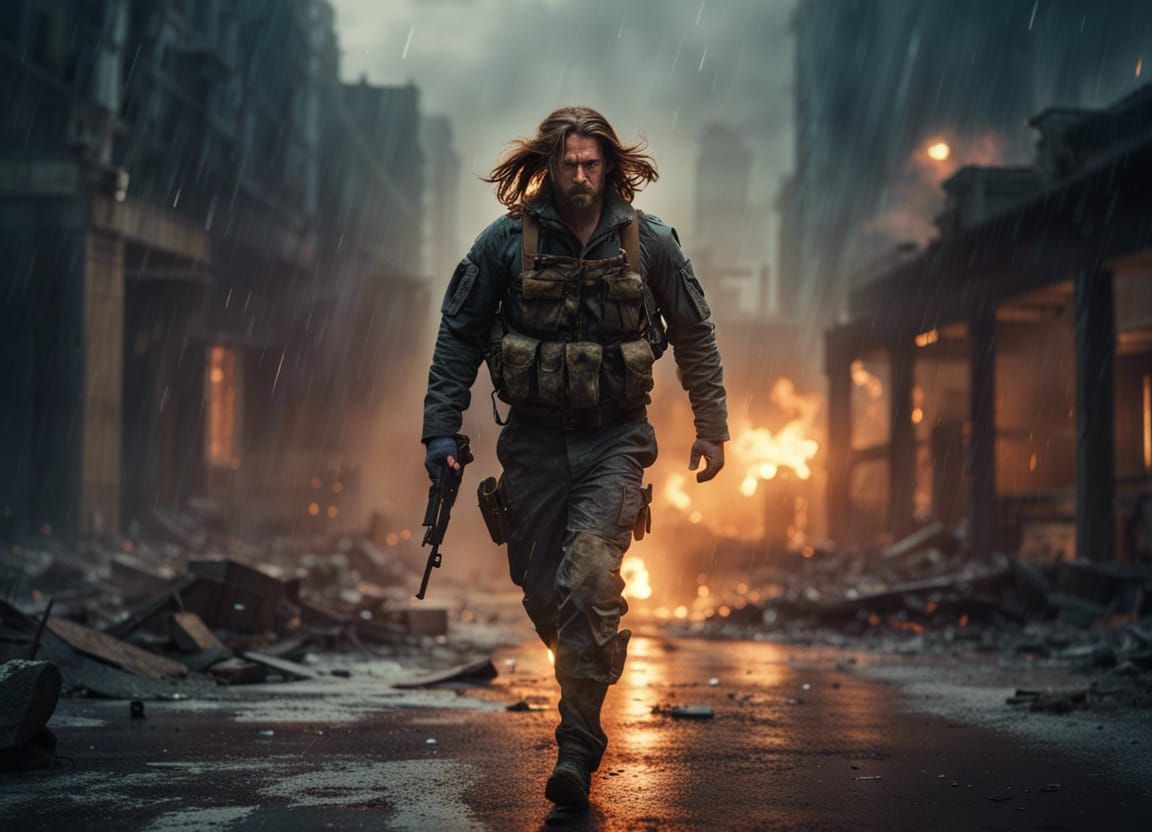PMC Soldier Runs Through Post-Apocalyptic City