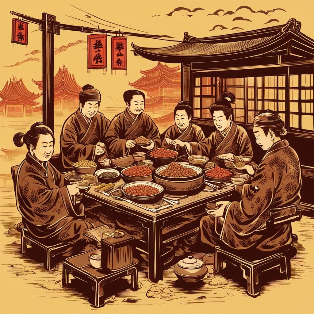 Old Style Chinese Dinner Scene