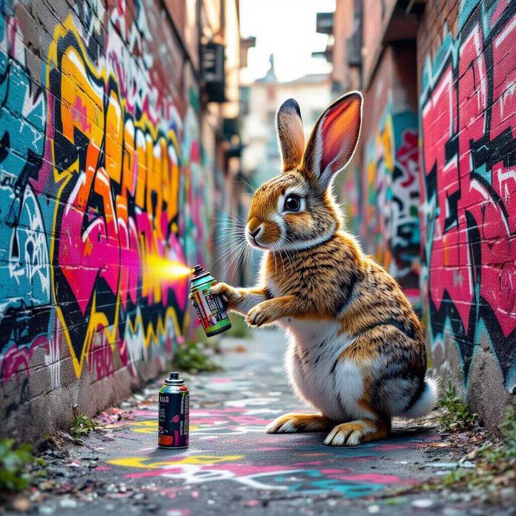 Rabbit Graffiti in Urban Alleyway