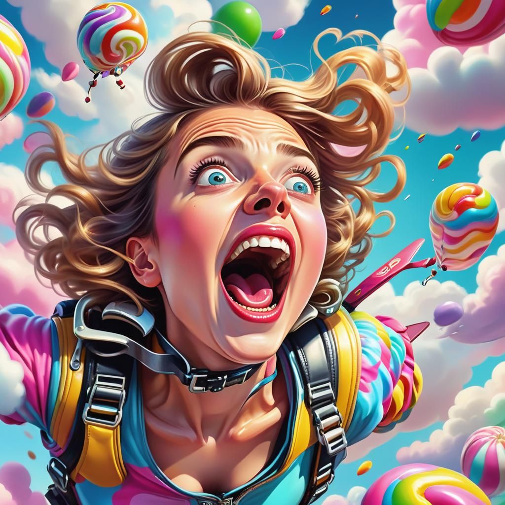 Woman in Candyland Skydiving Style, Close-up Portrait