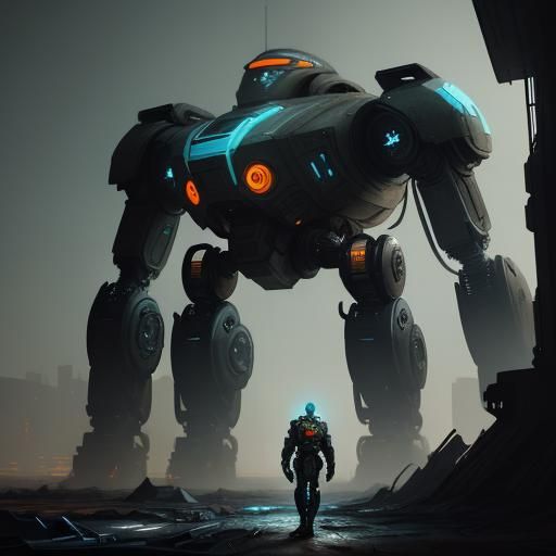 Robotic Figure in Dystopian Wasteland: Concept Art