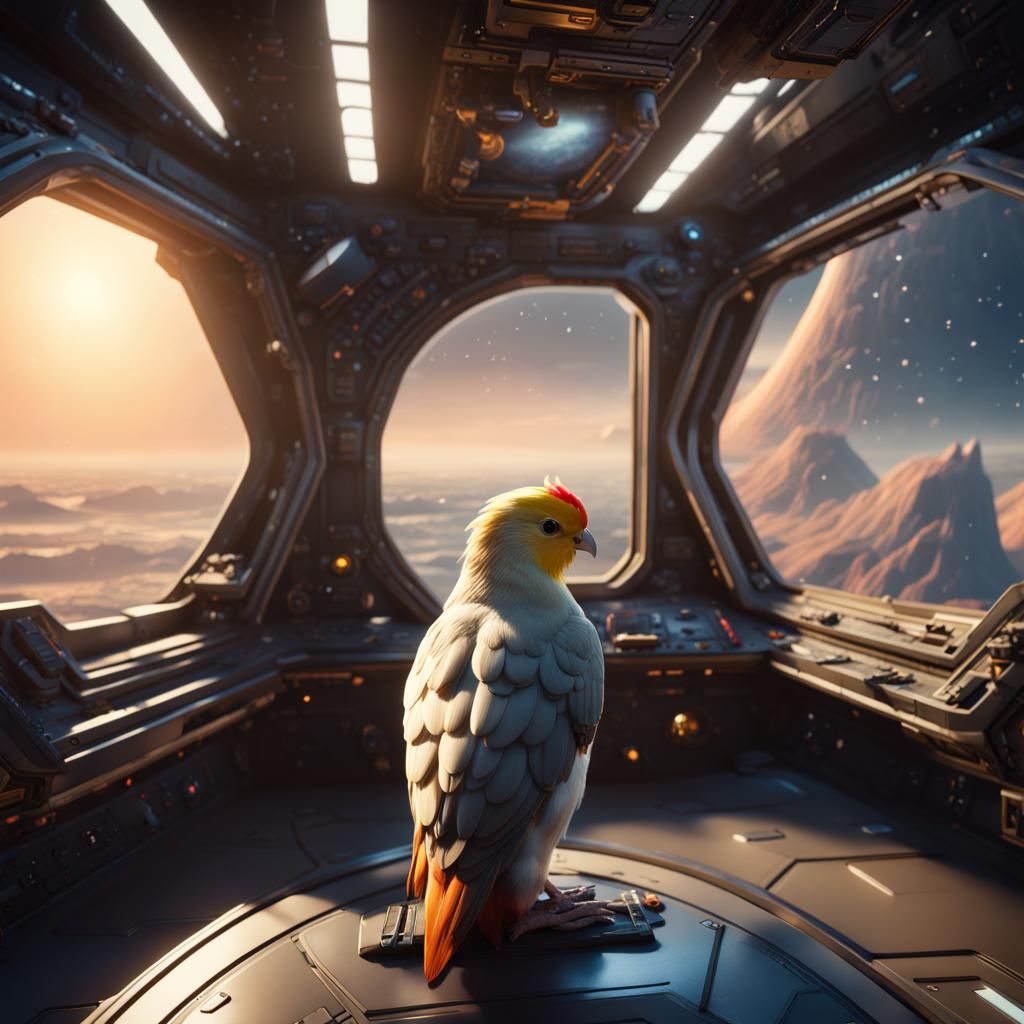 Cockatiel in Spaceship: Vast Expanse of Space