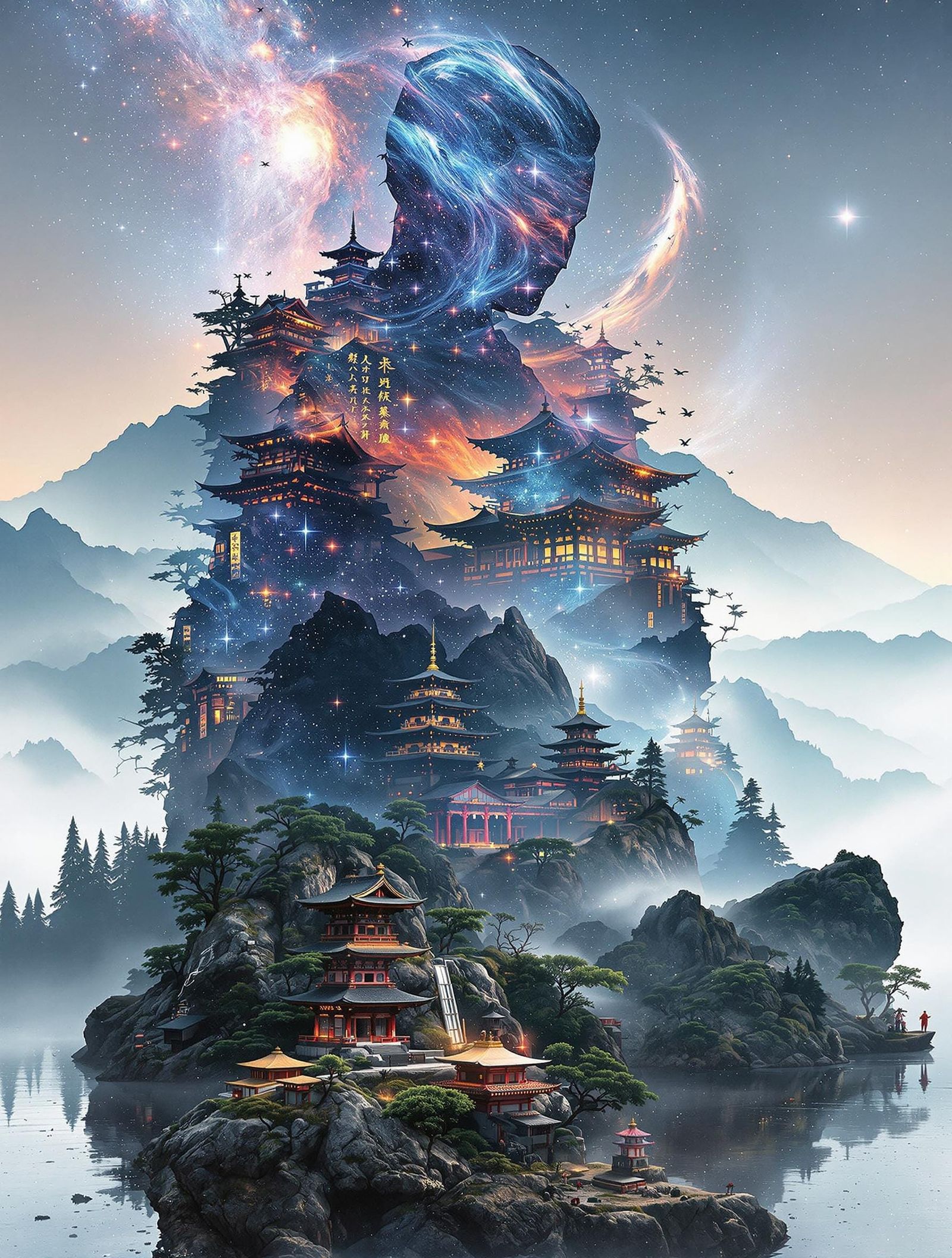 Mystical Samurai in Double Exposure Style Concept Art