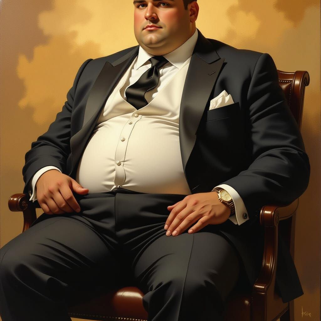 Man in Suit with Round Belly, as Painting
