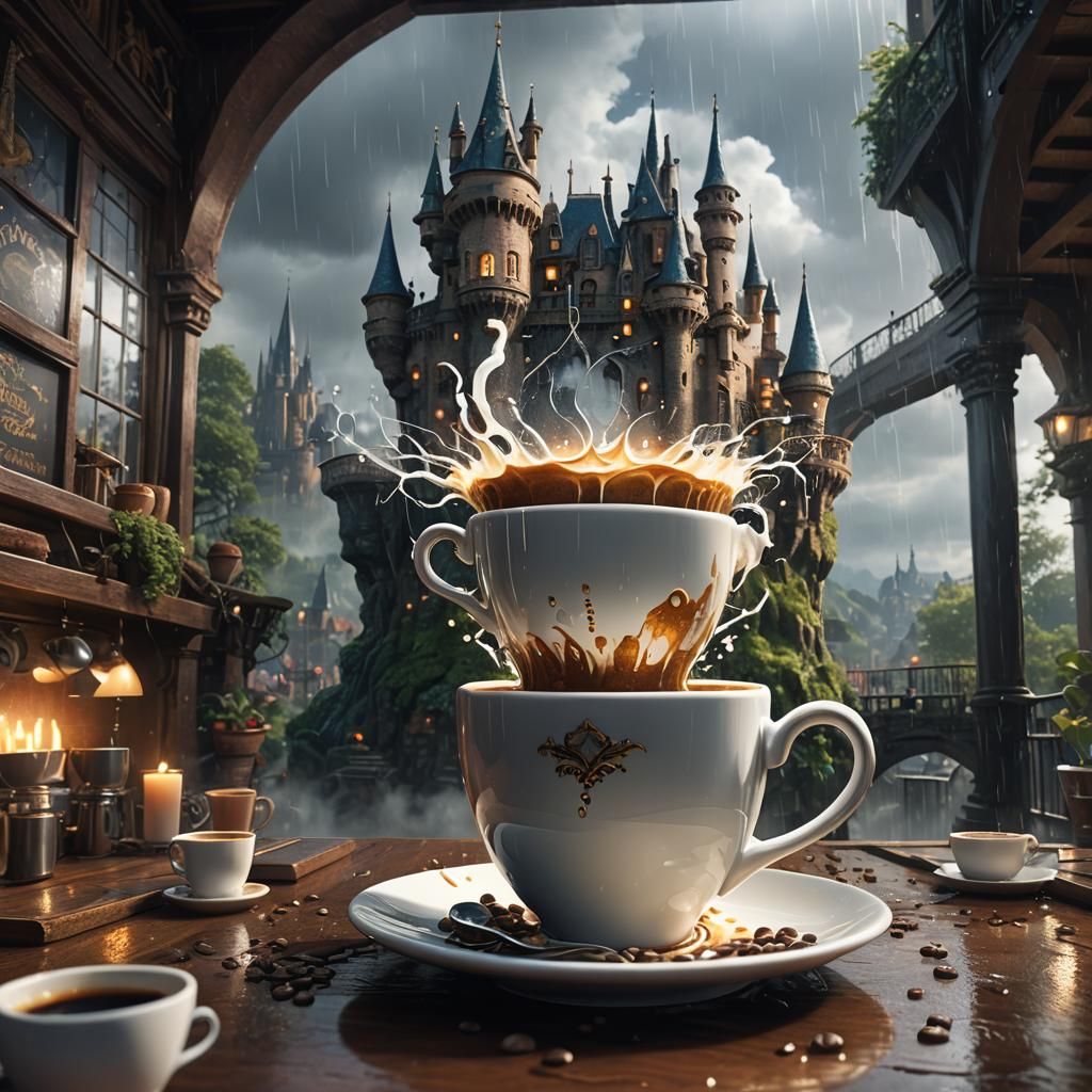 Fantasy Coffee Castle on a Rainy Day
