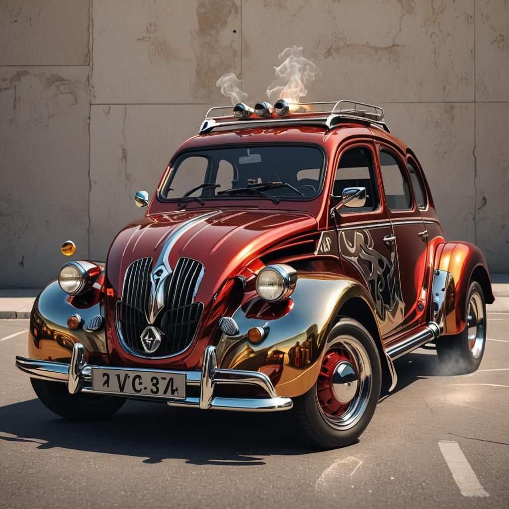Hyper-Realistic Renault 2CV Speed Demon in Vivid Digital Art