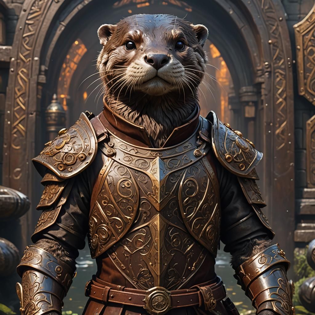Armored Otter with Runes: Detailed Matte Painting