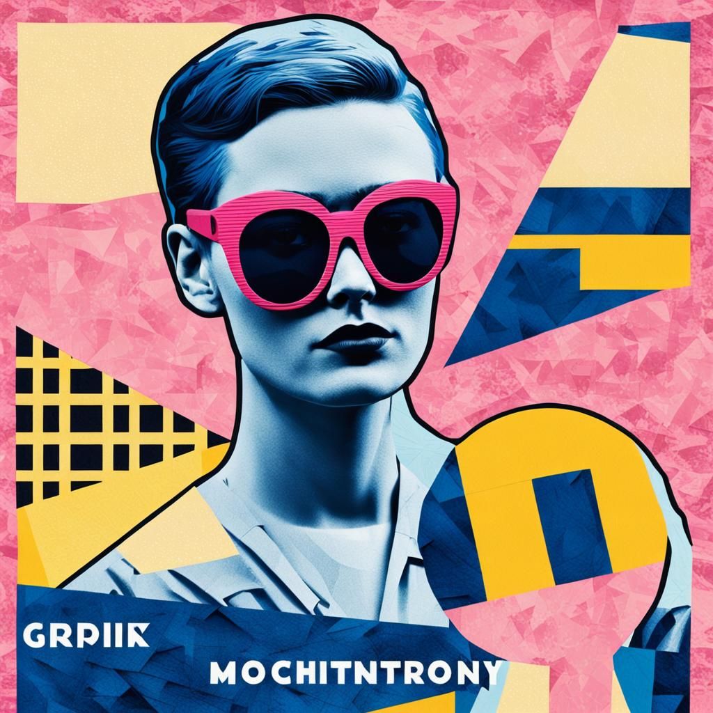 Pop Art Collage with Blue Figure in Fauvist Colors