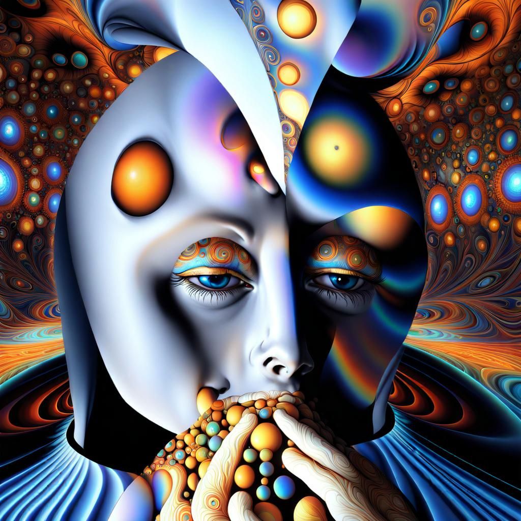 Abstract Geometric Fractal Painting with Dreamy Celestial Pa...