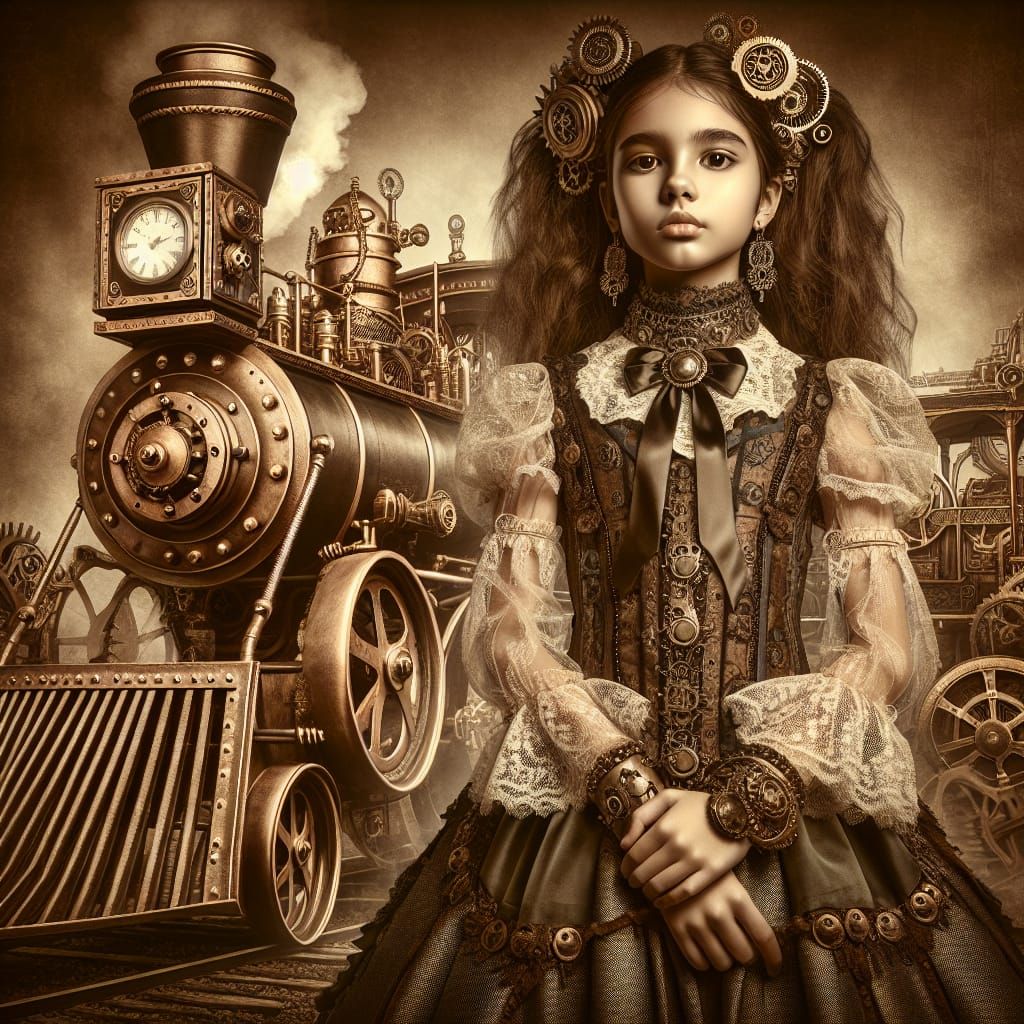 Steampunk Girl in Sepia Tone Digital Painting