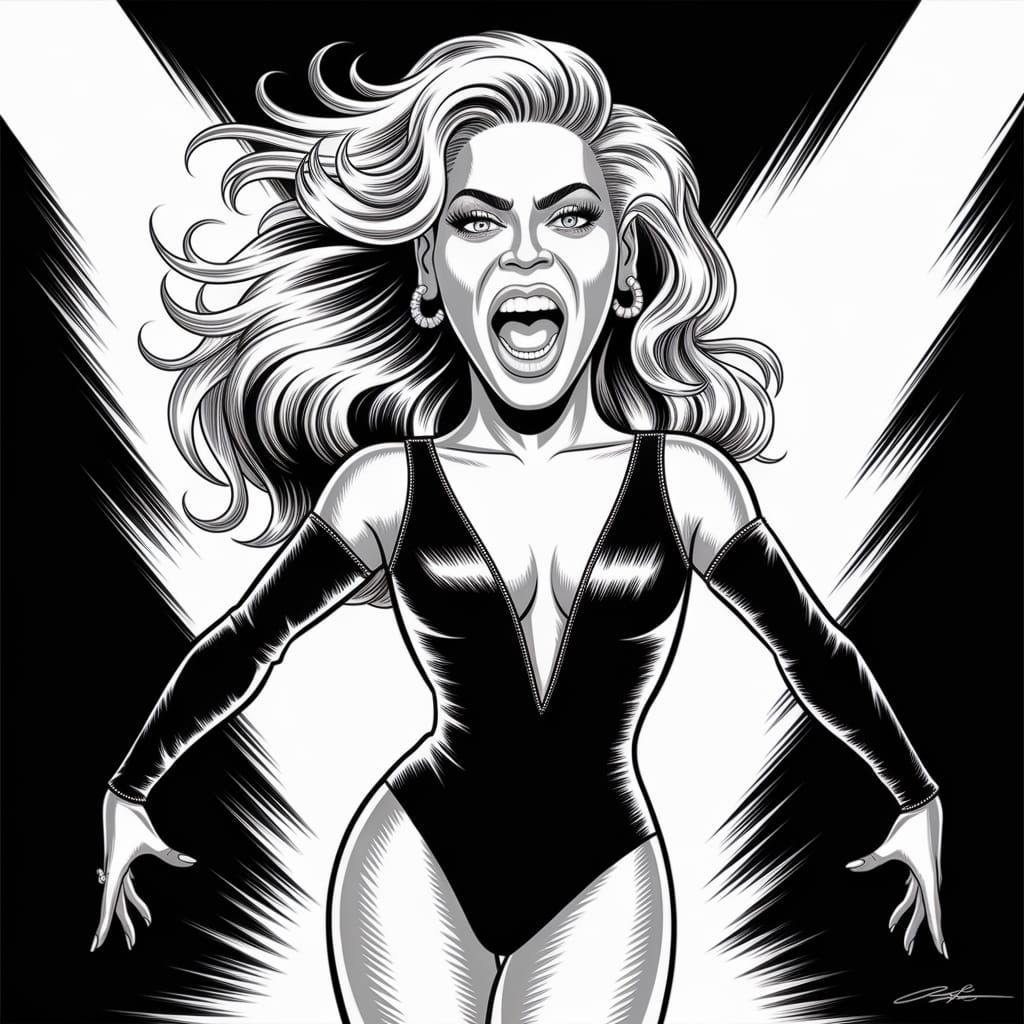 Beyoncé Caricature in Gritty Graphic Novel Style