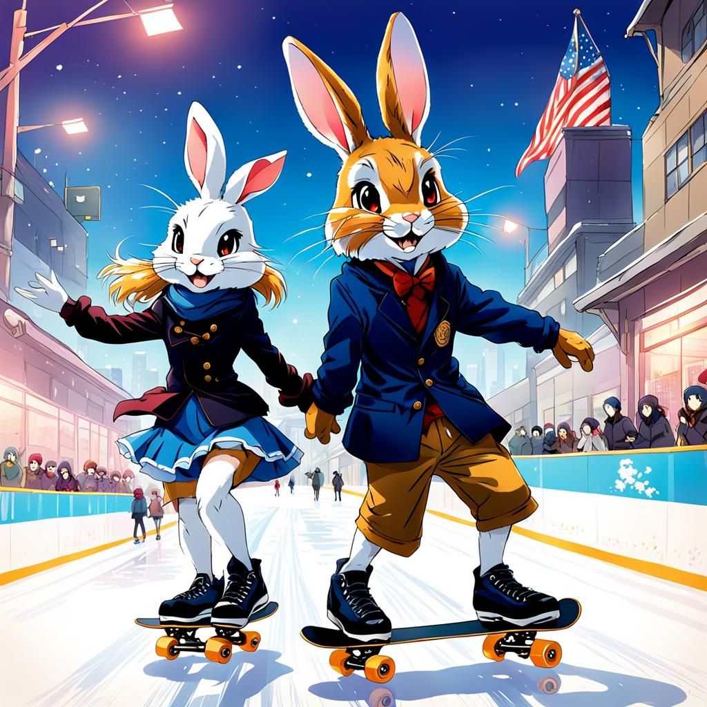 Br'er Rabbit and Girlfriend Skating: Anime Style