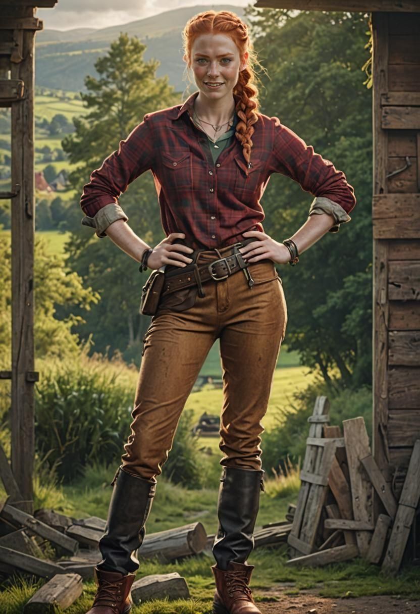 Ginger Woman in English Countryside with Rembrandt Lighting