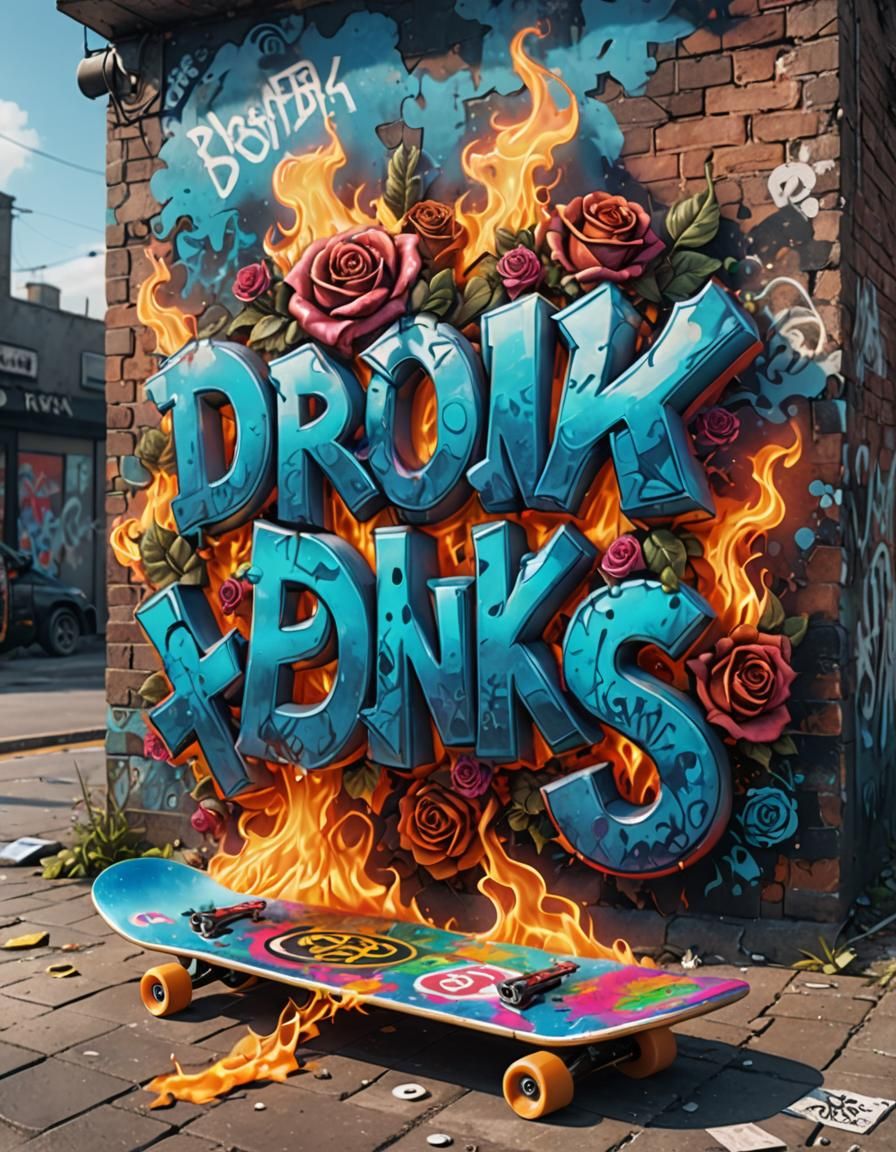 Psychedelic Graffiti Sign in Underwater Cityscape