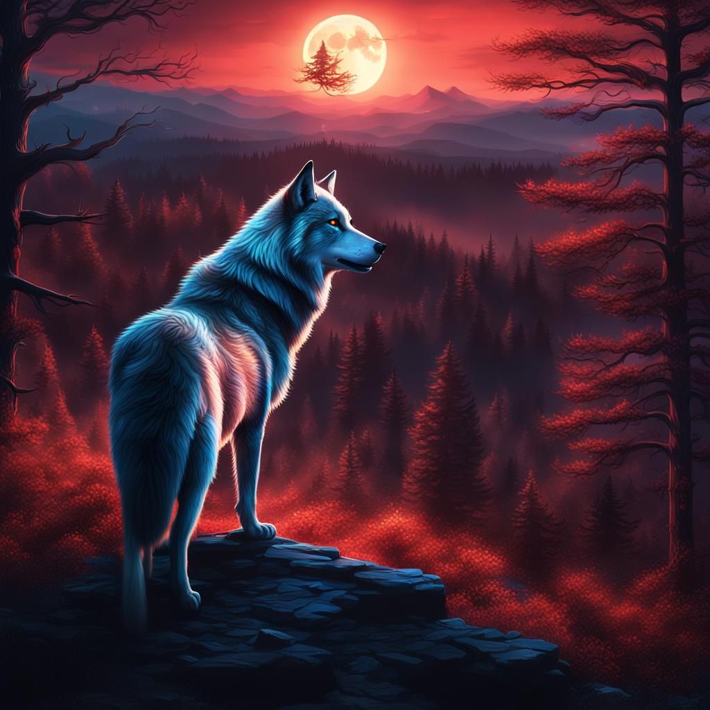 Lone Wolf Howling at the Moon: Fantasy Art