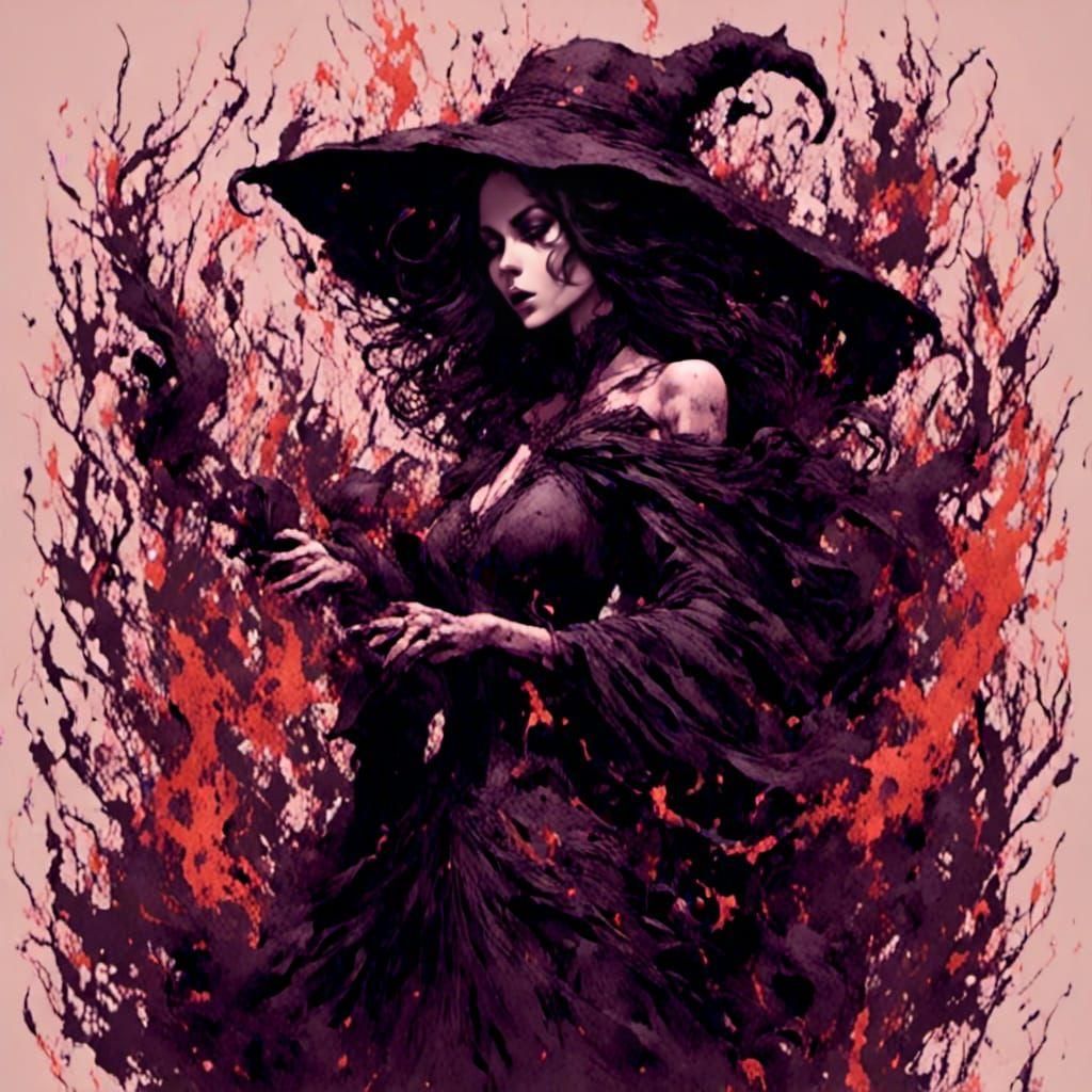 Terrifying Witch Conjuring Dark Magic Spell