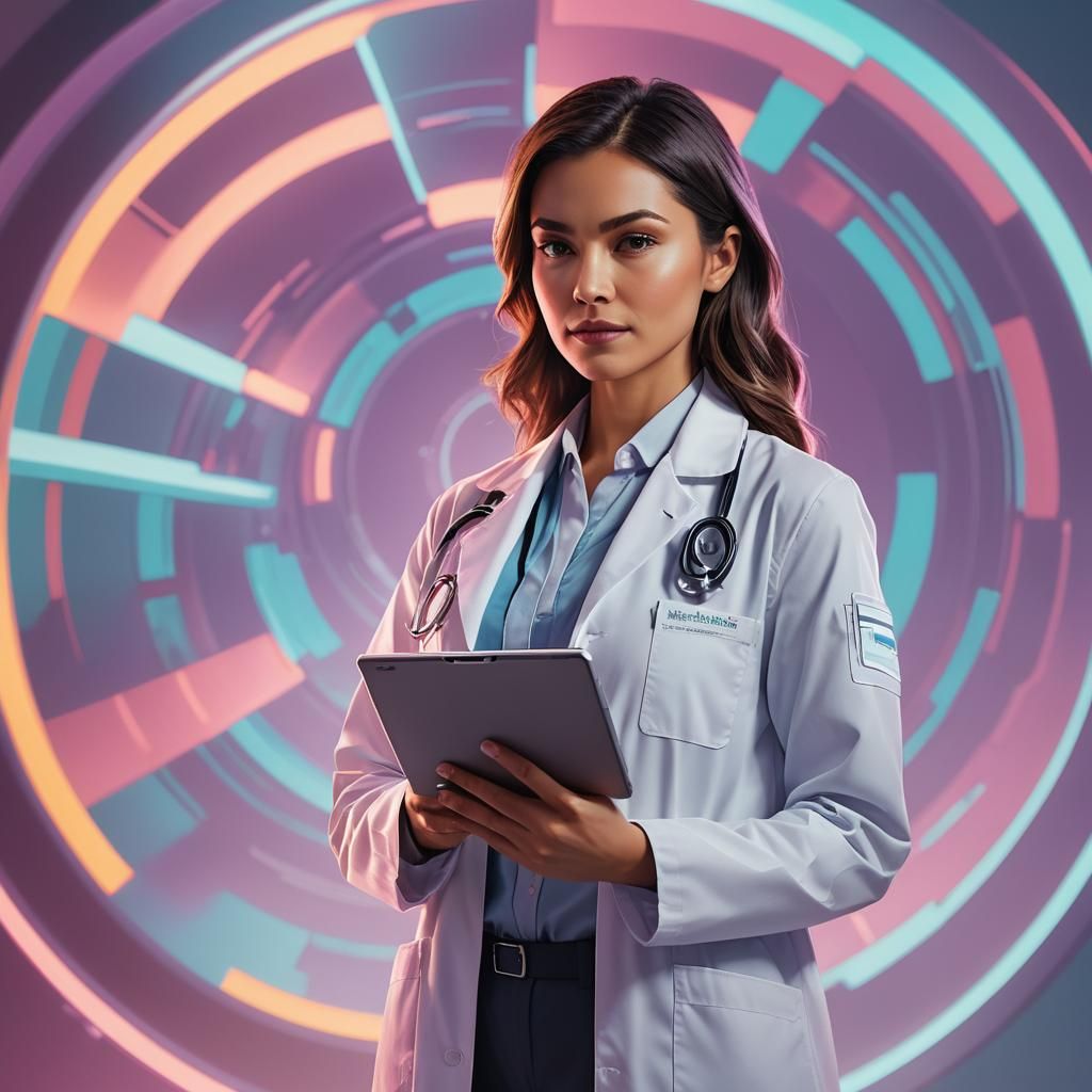 Futuristic Doctor with Digital Tablet in 3D Digital Art