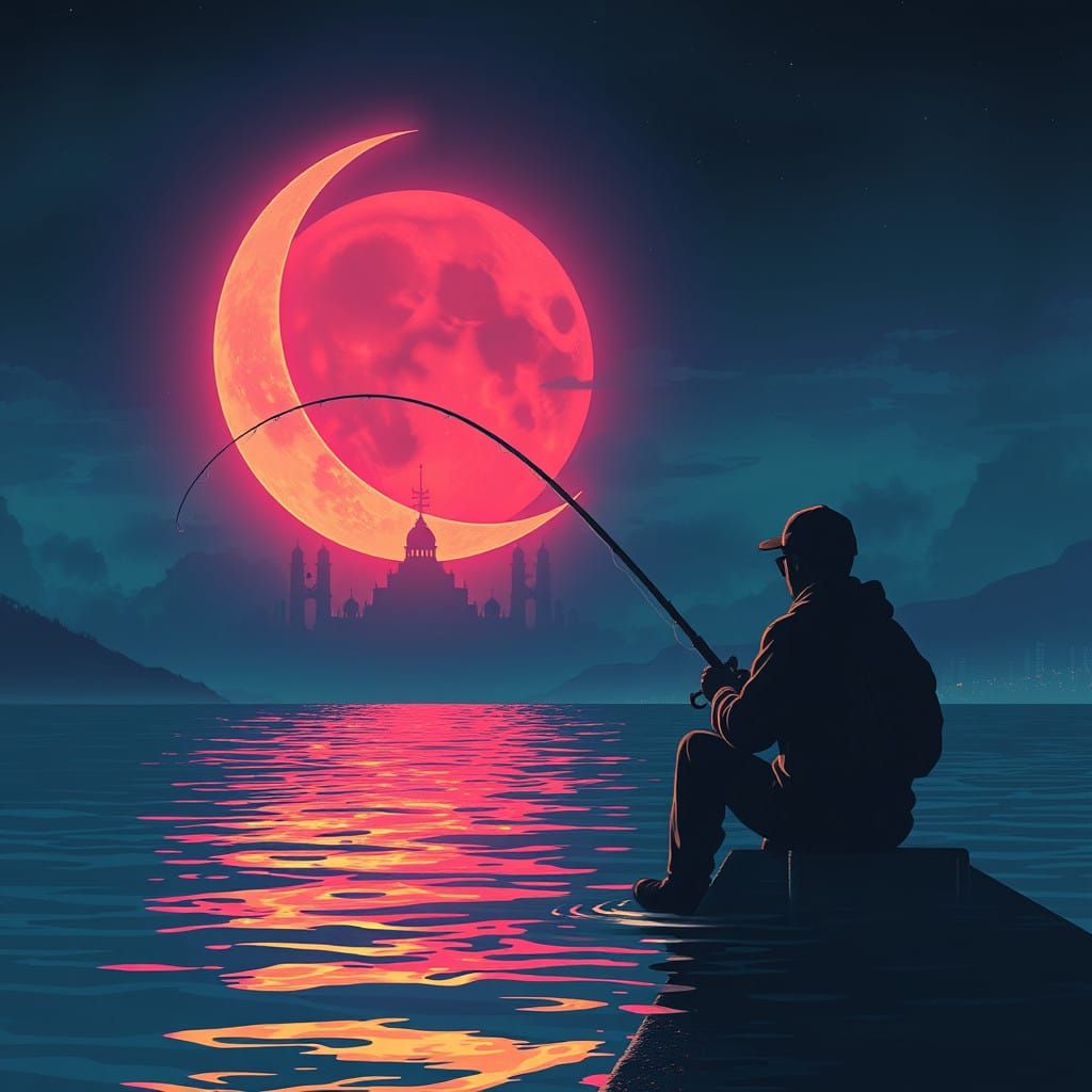 Fisher on Crescent Moon Neon Cityscape in Cyberpunk 2099 Sty...