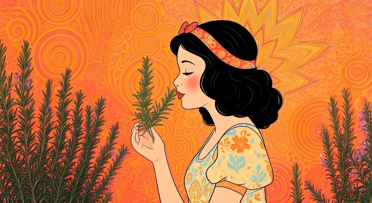 Psychedelic Snow White in Whimsical Floral Wonderland