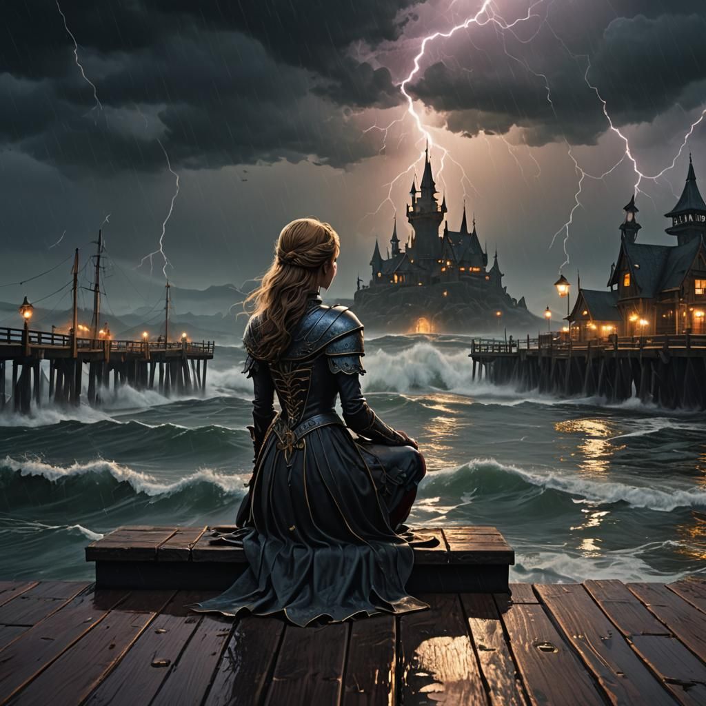 Sad Princess in Dark Fantasy Landscape