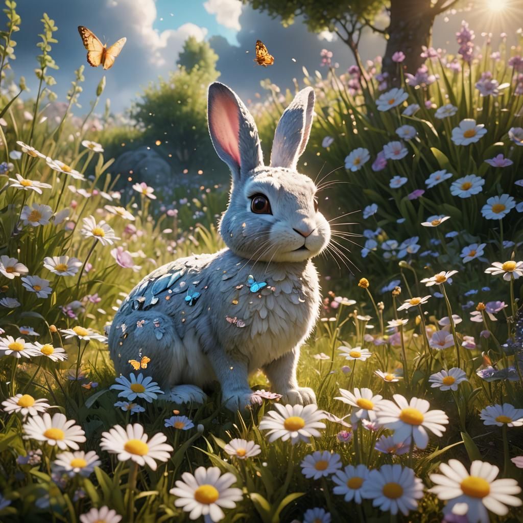 Rabbit with Butterfly Wings in Fairy Garden
