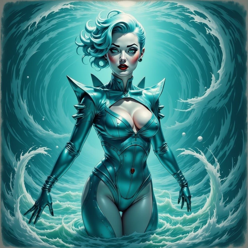 Shark Woman in Metallic Suit: 4K Anime Style